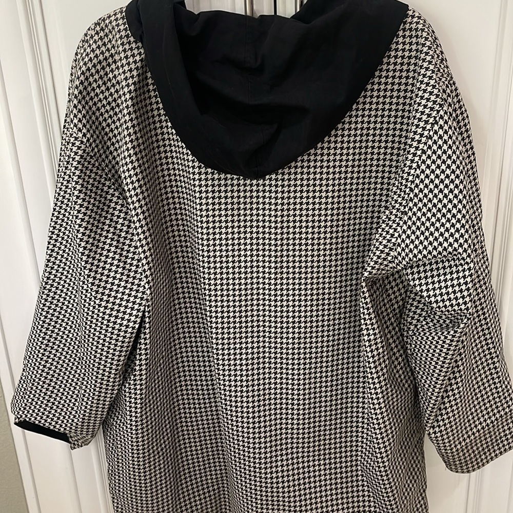 Jones of New York Black Houndstooth Reversible Hooded Jacket Sz Large Raincoat - Picture 10 of 16